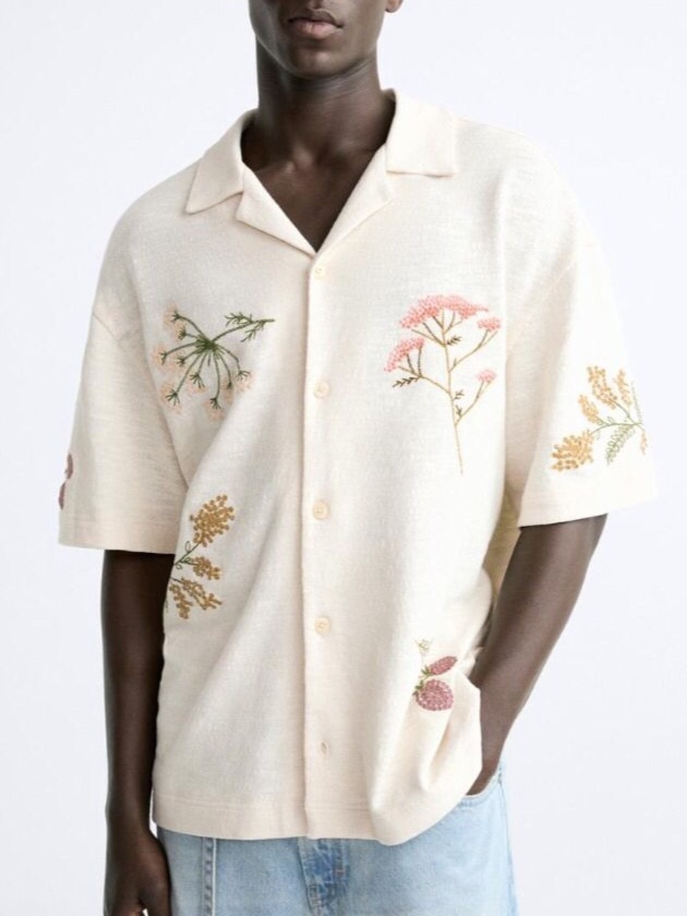 Zara Embroidered Button Up Shirt Size Men's Small - Picture 4 of 4